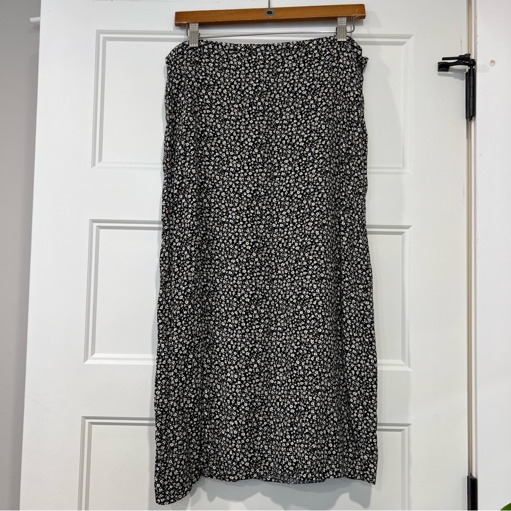 H&M Floral Black & White Slit Midi Skirt